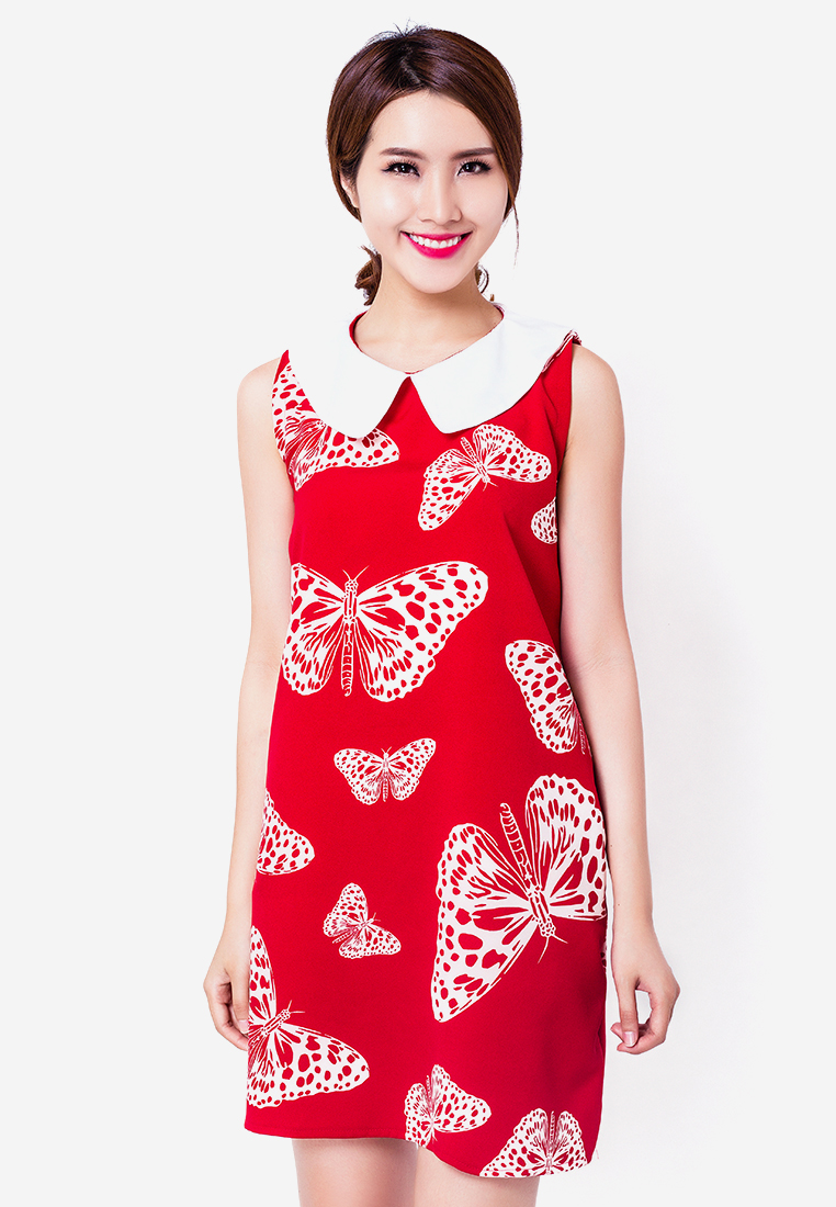 Đầm suông Hoàng Khanh Fashion in hình bướm đỏ